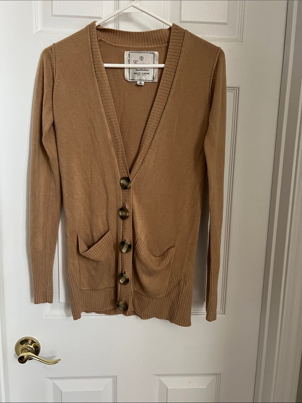 Energie Camel Button-Front V-Neck Cardigan